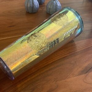 NWT Starbucks Holiday 2020 Venti Tumbler Gold glitter iridescent Dots (No straw)